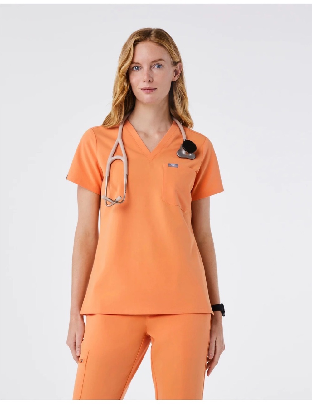 Figs Women's Catarina V-Neck Scrub Top - Shaka Orange